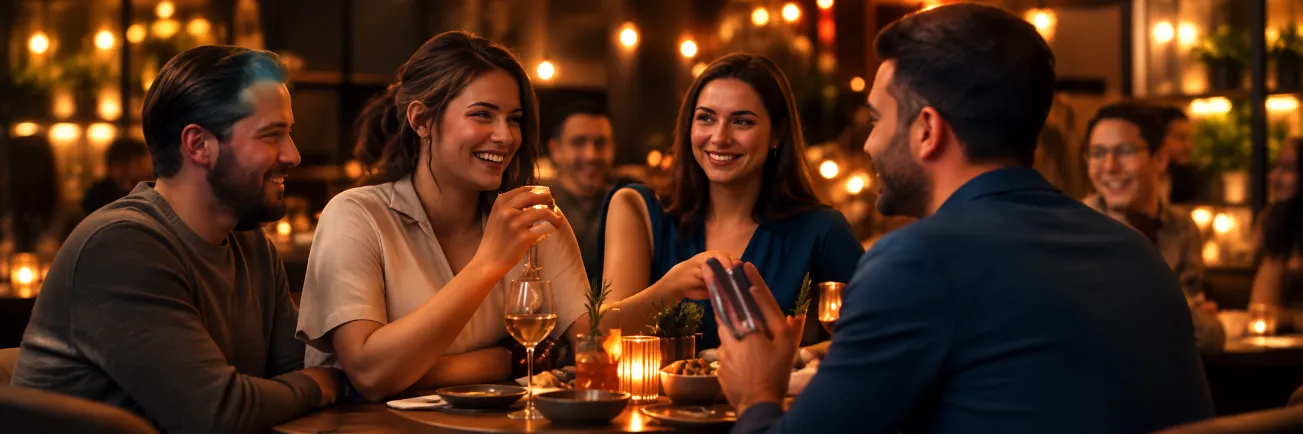 Guests dining and socializing inside a restaurant