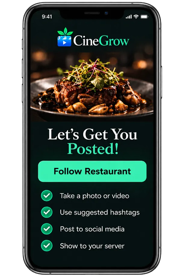 CineGrow guided restaurant campaign page on a phone